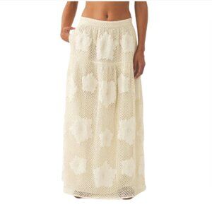 NWT Antik Batik Antik Aloni Maxi Skirt Womens Large 42 Cream Cotton Applique NEW